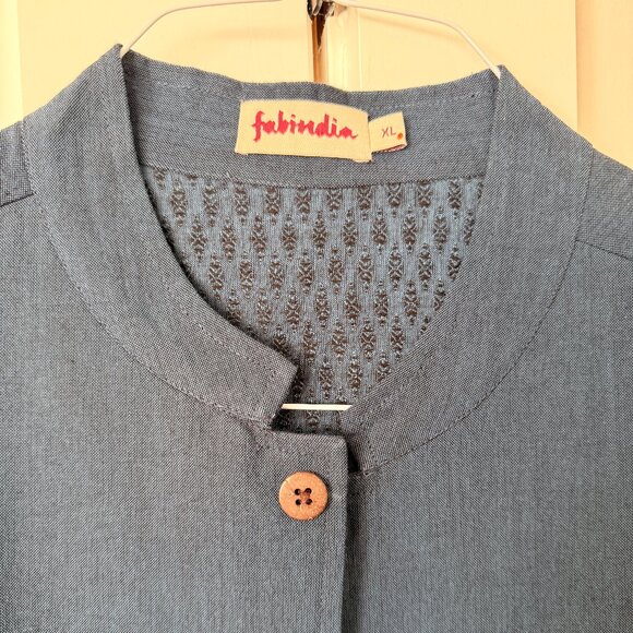 Blue Cotton Men's Kurta Vest - Nehru Jacket (L/XL) - Picture 1 of 2